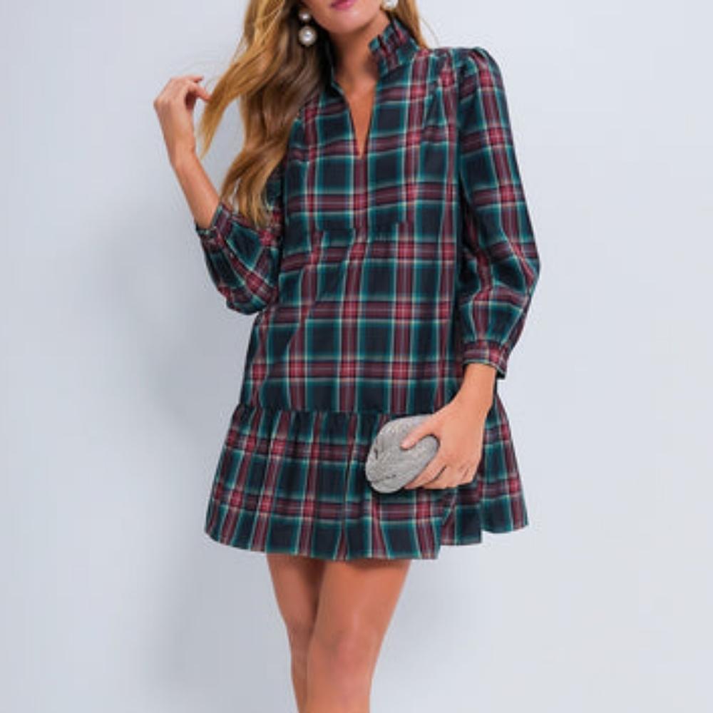 Tuckernuck Highland Tartan Royal Shirt Dress Black Plaid NWT Size S